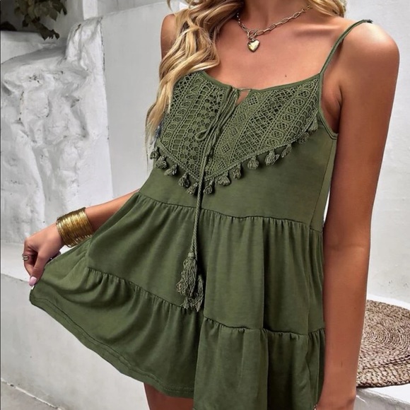 Boho Grey Tassel Tie Casual Ruffle Hem Tank Top LAST PACK - Picture 8 of 16